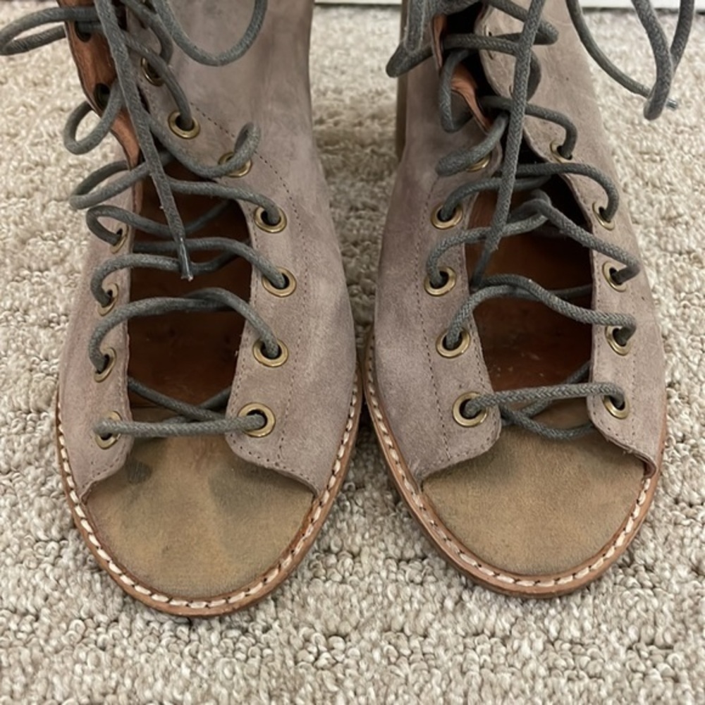 Jeffrey Campbell Taupe Cors Lace Up Open Toe Heels - image 2